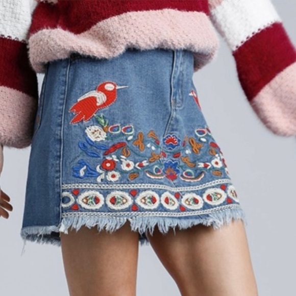 Red Piper Embroidered Boho Skirt - Picture 2 of 7